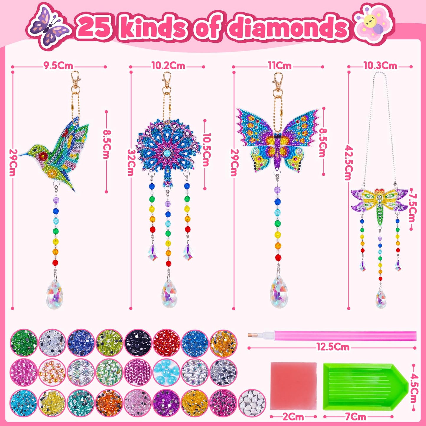 WethCorp Diamond Painting Arts and Crafts for Kids Ages 8-12,Birthday Gifts for 6 7 8 9 10-12 Year Old Girls Diamond Art Kits for Adults Teen Girl Gifts Trendy Stuff Wind Chimes Home Decor (4 PCS)