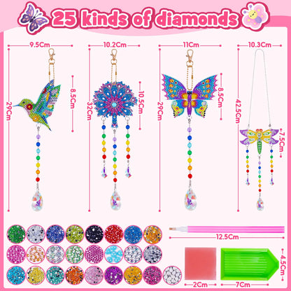 WethCorp Diamond Painting Arts and Crafts for Kids Ages 8-12,Birthday Gifts for 6 7 8 9 10-12 Year Old Girls Diamond Art Kits for Adults Teen Girl Gifts Trendy Stuff Wind Chimes Home Decor (4 PCS)