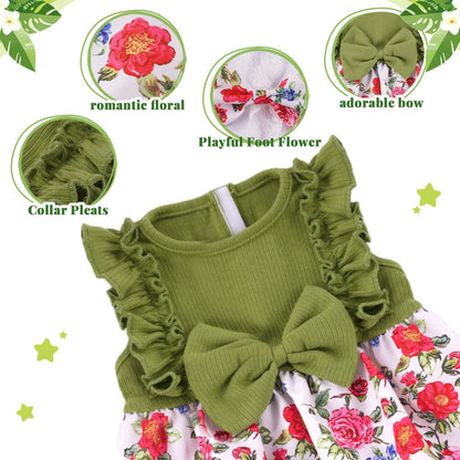 BABESIDE 3 Pcs Reborn Baby Doll Clothes Set for 17-20 Inch Babys Doll, Floral Jumpsuit, Bow Headband and Socks for Realistic Dolls Girl