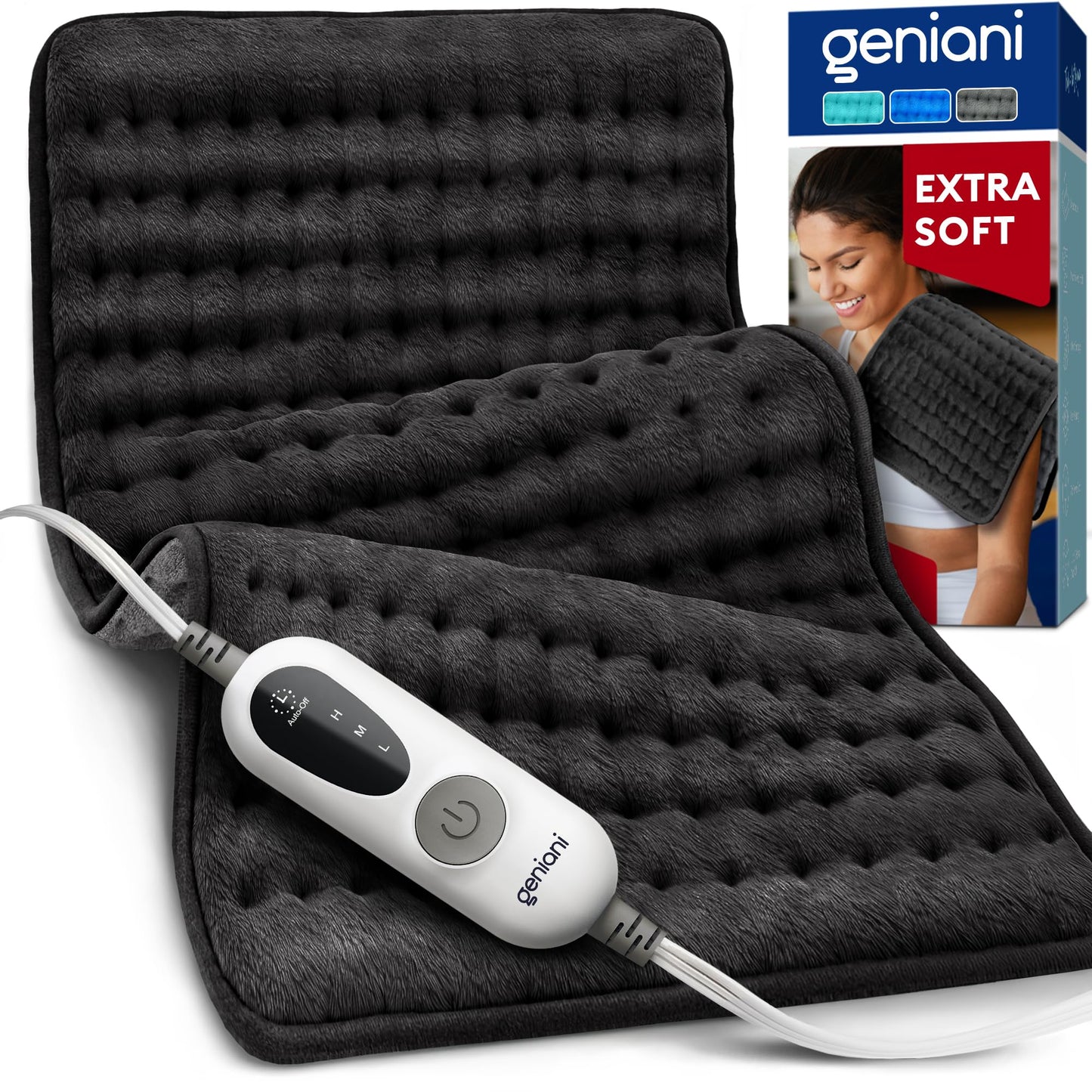 GENIANI Electric Throw - XL Electric Heating Pad for Back Pain & Cramps Relief, Birthday for Women Men Auto Shut Off, Machine Washable, Heat Pad for Neck & Shoulder, 12×24", Tabby Gray