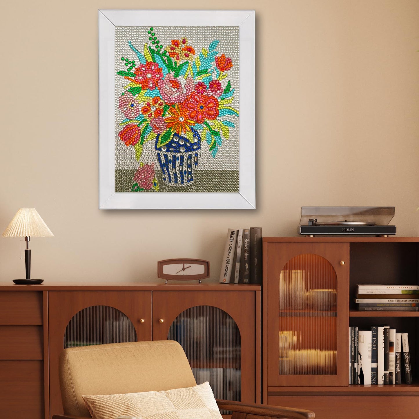 QIOUOL Flower Diamond Art Painting Kits for Kids Adults Beginners with Wooden Frame Girls Art Crafts Rhinestone Gem by Number Kits,Diamond Art Kits for Teens,Birthday Gifts and Office Decor
