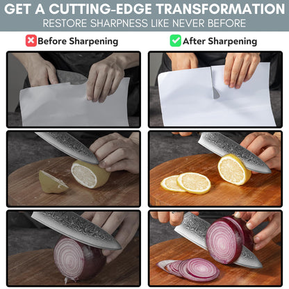 PATENTED ORIGINAL ADJUSTABLE ROLLING KNIFE SHARPENER KIT: Adjustable Height, 30 Angle Options, 5 Removeable Whetstone Plates, Leather Strop with Travel Case - Kitchen Knife Sharpener