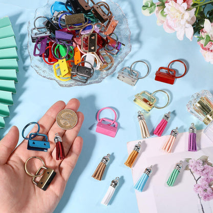CONCHLERY 84 Pcs Mix Colors Key Fob Hardware Set Keychain Making Kits with Tassels Bulk Charms Wristlet Hardware for DIY Keychain Making