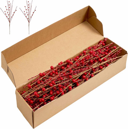 24Pcs 17inch Christmas Tree Decorations Artificial Berry Stems Christmas Red Berries Holly Berry Red Berry Picks