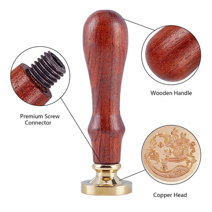 CRASPIRE Wax Seal Stamp Set Butterfly Dragonfly Bee Mermaid 6pcs Sealing Wax Stamp Brass Heads +2 Wooden Handles Retro 25mm Removable Brass Stamp Kit for Envelopes Invitations(Insect Ocean Series)