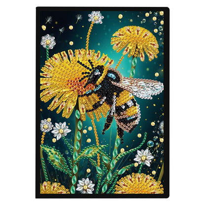 JISHSHAY Diamond Painting Notebook Journal Diamond Art Note Book Gem Art Sketch Book Gem Painting Diary Mosaic Kits for Adults Blank Notebook with Special Drills 14.5×21cm/5.7×8.26in Flower Bee