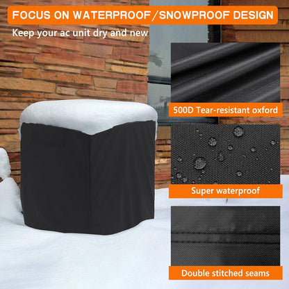 STARTWO Air Conditioner Cover for Outside Units, Durable Waterproof Square AC Cover with Windproof Buckles, Black