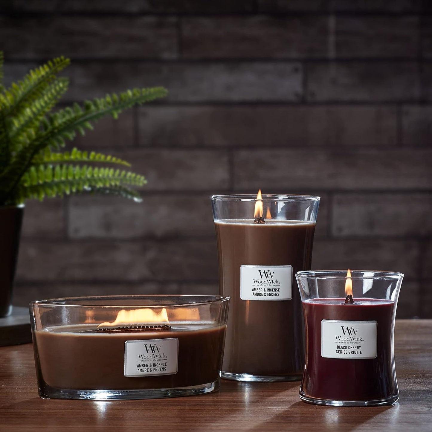 WoodWick Medium Hourglass Candle, Black Cherry - Premium Soy Blend Wax, Pluswick Innovation, Made in USA