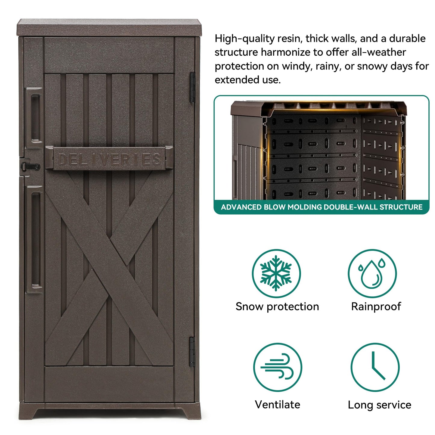 YITAHOME 60 Gallon Large Package Delivery and Storage Box, Double-Wall Resin Outdoor Package Delivery and Waterproof Deck Box for Porch, Curbside, 8.5 Cubic feet, Brown