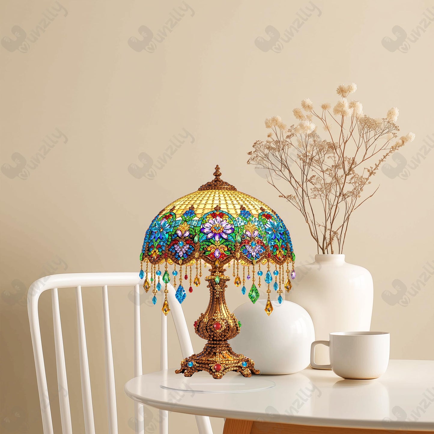 Yunzlly Stand Up Diamond Art Painting Kit, Desktop Gem Painting Ornament Kit for Adults, Tabletop Acrylic Diamond Board Painting (Lamp)