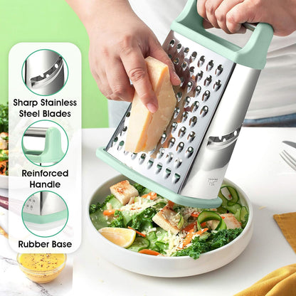 Stainless Steel Cheese Grater - Metal Box Grater for Kitchen with Comfortable Handle, Food Processor and Shredder