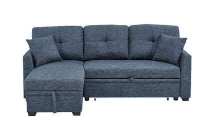 Ball & Cast 85" Convertible Sleeper Sofa Bed,Small Corner Sofa Sectional Couches for Living Room,Upholstered L Shaped Pull Out Couch Bed with Reversible Storage Chaise,Blue