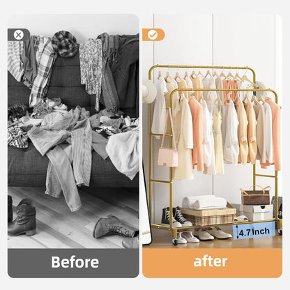 Wheels,3 4 Sooyee Double Rod Clothing Rack with Tier Garment Racks for Hanging Clothes,Portable Clothes Rack with Hooks