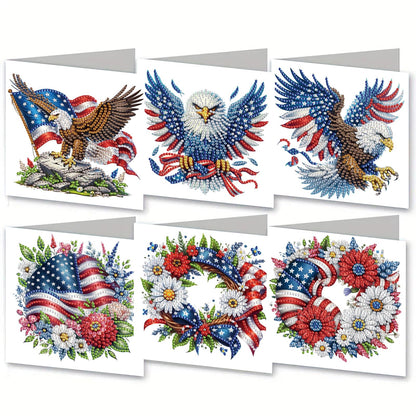 NanBaDa 6-Piece Independence Day Diamond Painting Greeting Card Set - Handmade Holidays and Greetings Craft Cards with Envelopes - Suitable for Casual and Stress Relieving Home Decoration Gifts