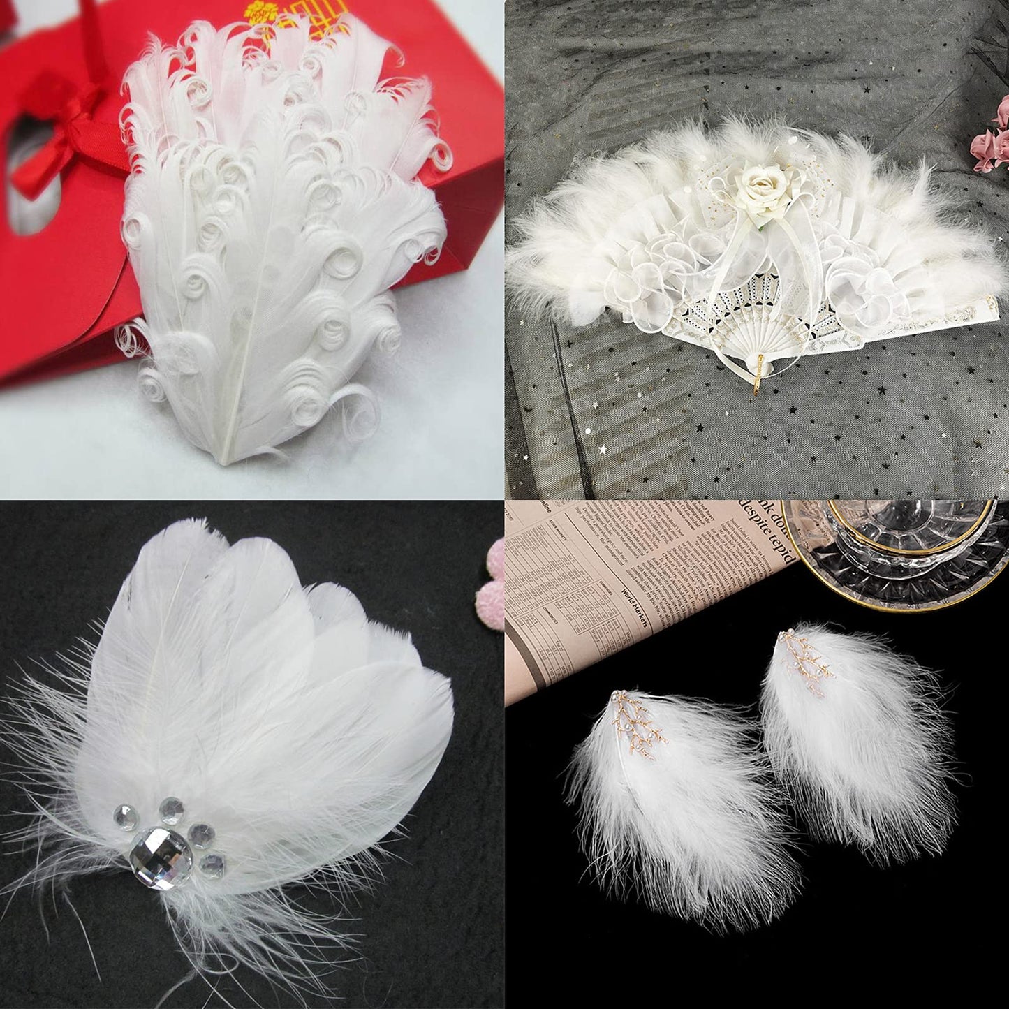 MWOOT 4 Styles Assorted Crafts Feathers (White)