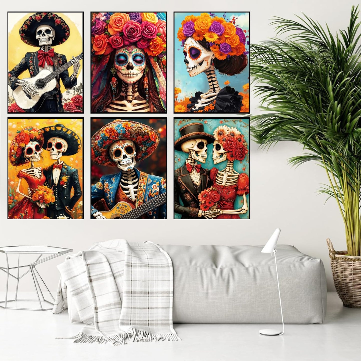 WUDWL 9 Pack Halloween Diamond Art Kits for Adults Beginner, Day of the Dead DIY Modern Diamond Painting Kits 5D Diamond Dots Gem Art Crafts with Tools,Round Full Drill for Women's hobbies-12x16in