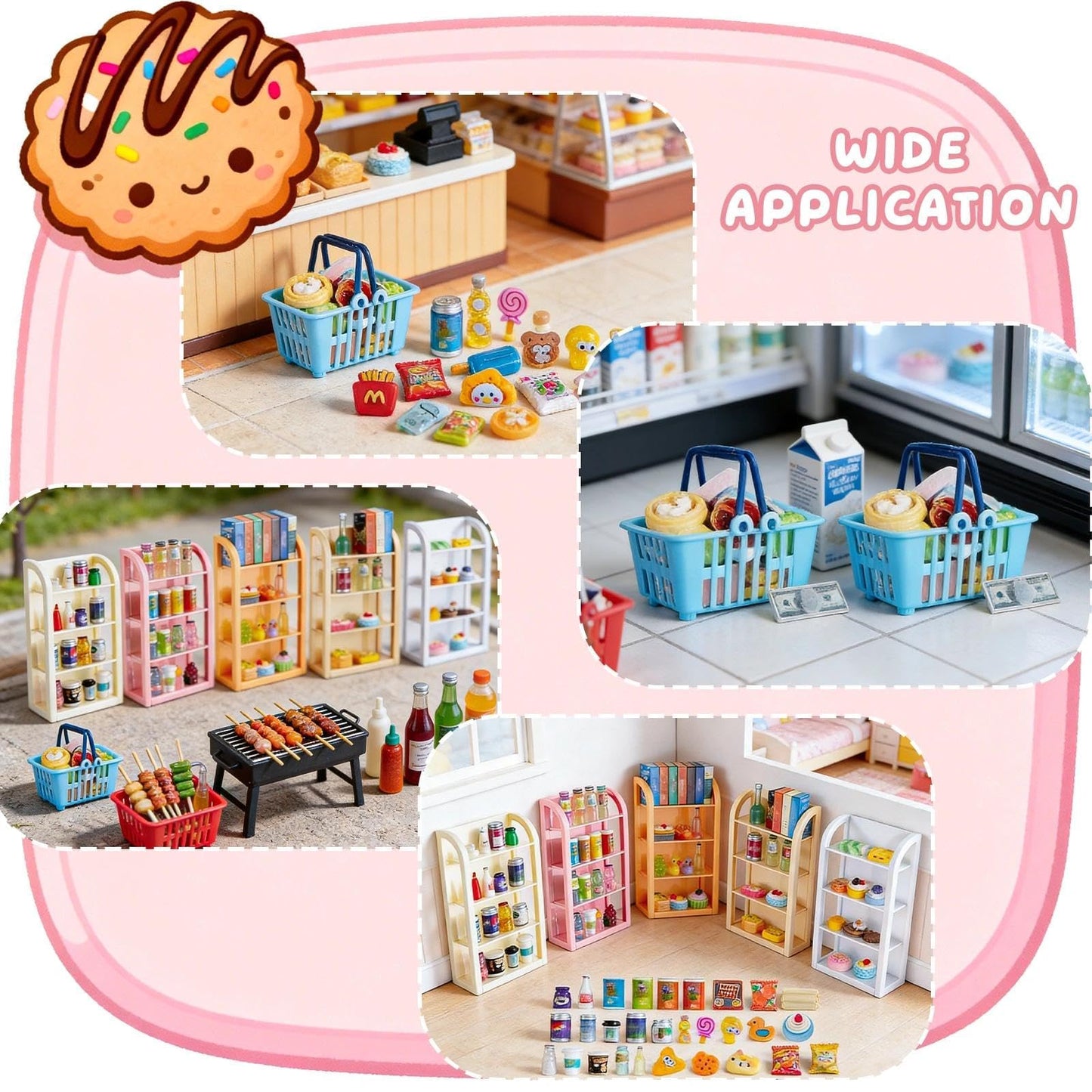 164pcs Miniature Supermarket Shelves Furniture Model 4 Layers Shelf Display Rack Doll House Accessory Storage Bookshelf Accessories Mini Locker Decor Food Drink Bottle Toy Cosplay Game Party