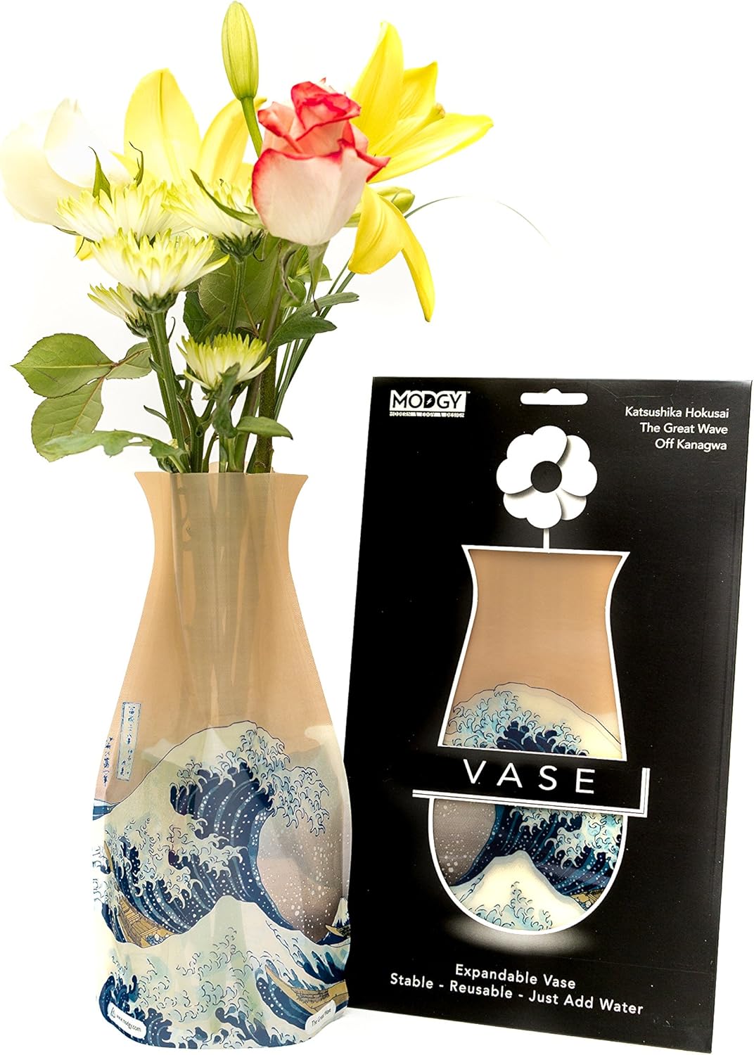 MODGY Expandable Flower Vase - Decorative Plastic Vases for Centerpieces, Dining Table Decor, The Great Wave