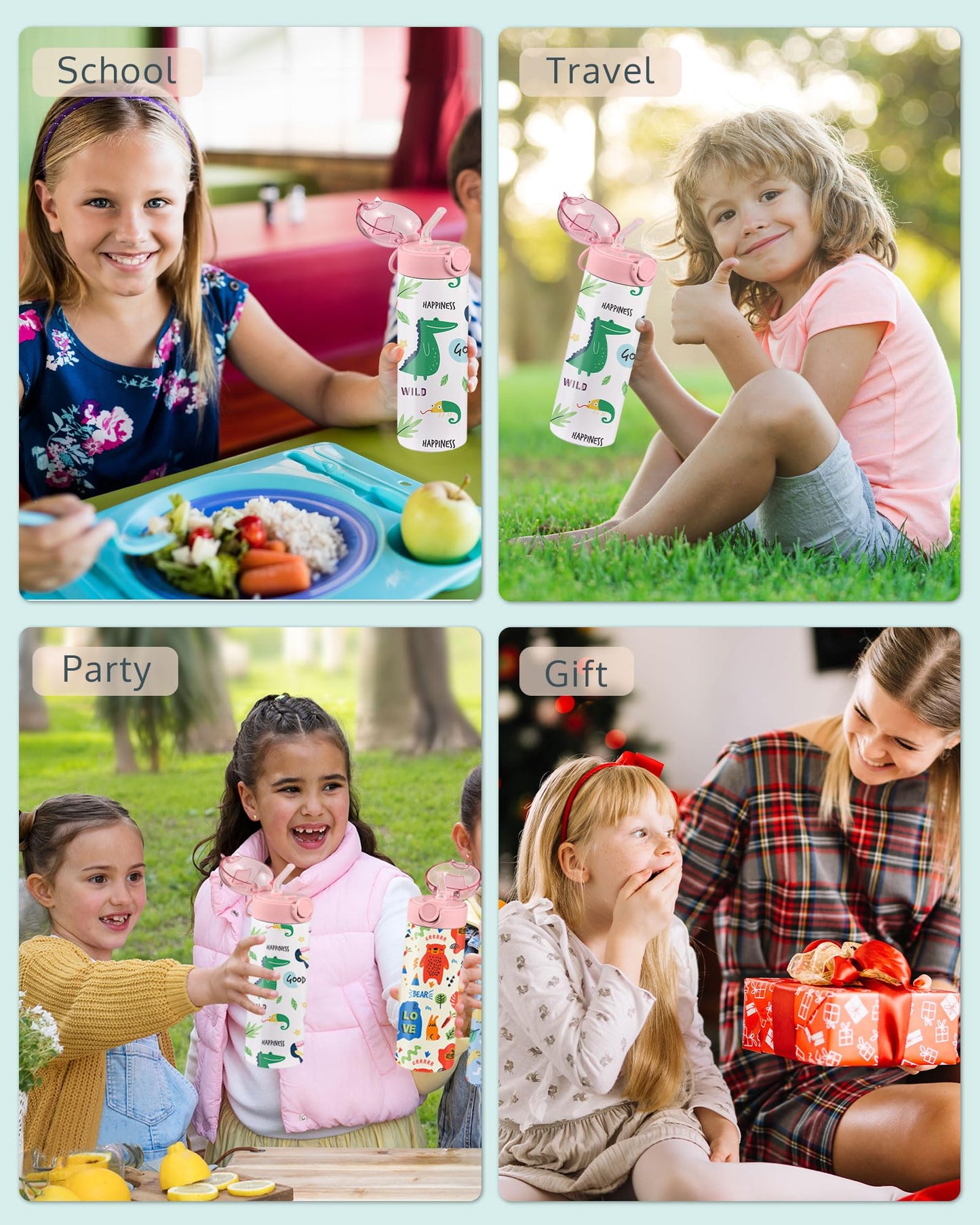 OFFNOVA 12oz Kids Sublimation Water Bottle Blank with One-click Pop-up Straw, Kids Sublimation Tumbler Cups for Boys Girls to School Sports Travel Camping (6 Pack)