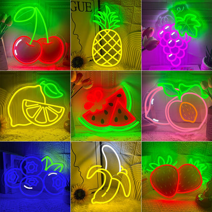 Grapes Neon Sign for Wall Decor, Dimmable Purple Grape Fruit Neon Lights, Vibrant Fruit Themed Neon LED Signs for Kids Room, Bedroom, Restaurant, Bar, Club, Fruit Shop, Birthday Party