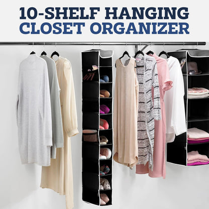 Closet 10-Shelf Closet ZOBER Hanging Organizer, - Hanging Storage Organizer Shelves for Clothes, Towels, Toys - College