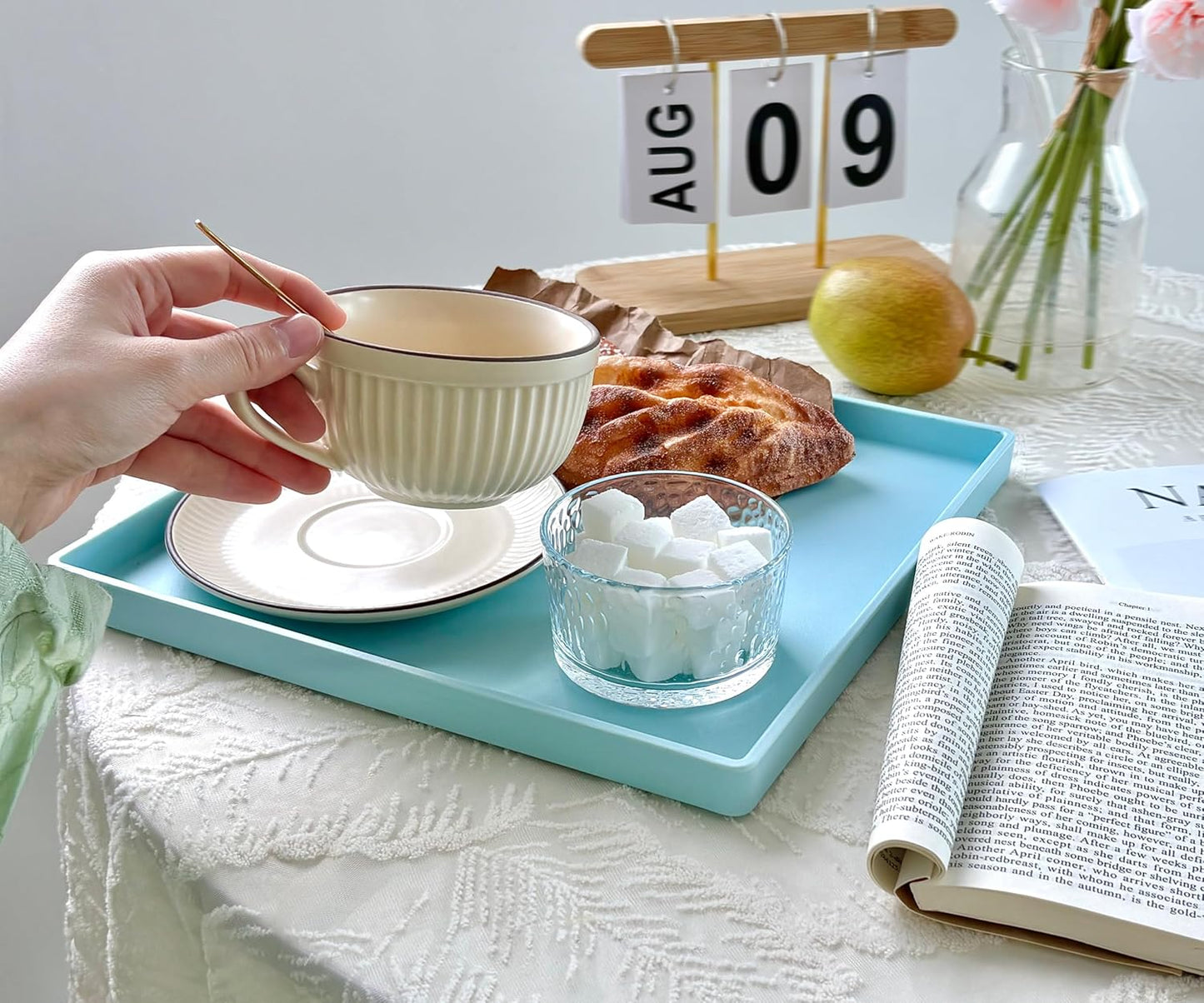 11 Inch Blue Square Plastic Tray - Organizer Tray for Bathroom Vanity, Dresser, Coffee Table, Nightstand | Decorative