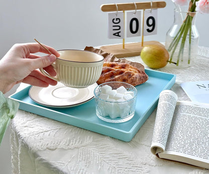 11 Inch Blue Square Plastic Tray - Organizer Tray for Bathroom Vanity, Dresser, Coffee Table, Nightstand | Decorative