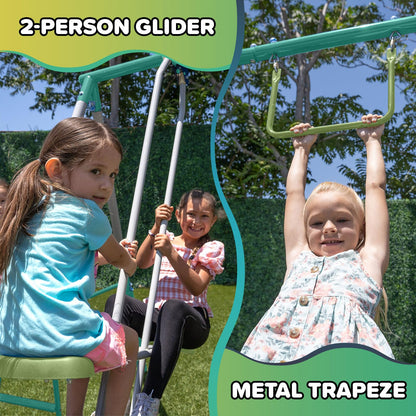 Sportspower Arcadia Light Zone Metal Swing Set for Kids, Outdoor Playset with LED Light-Up 5ft Slide, Slide Tunnel, Swings & Trapeze, 6ft Heavy-Duty Steel Frame, 600lbs Capacity