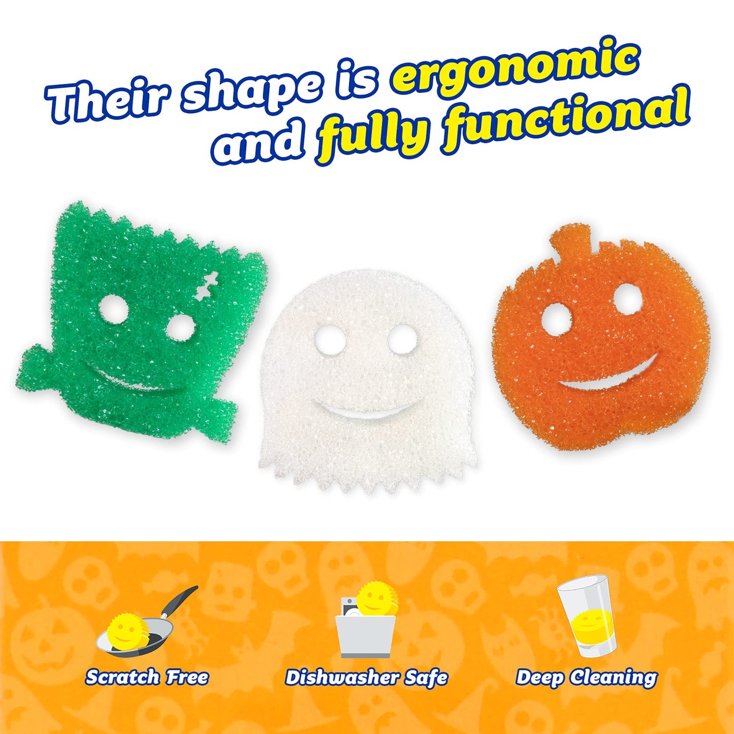 Scrub Daddy Sponge - Halloween - Non-Scratch Scrubbers for Dishes and Home - 3ct