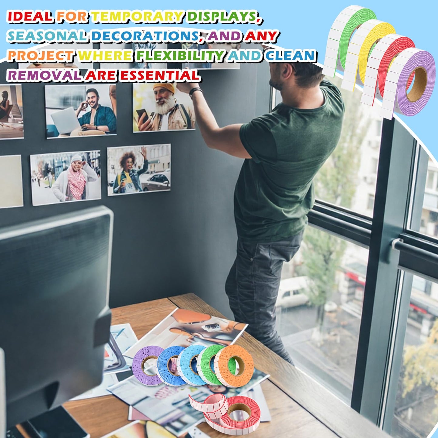 Treela 11 Roll Multi-Color Double Sided EVA Foam Tape,3/4 x 1/2 Inch, 270 Pcs/roll, Adhesive Foam Squares, Self Adhesive Dots for DIY Crafts, Scrapbooking & Card Making