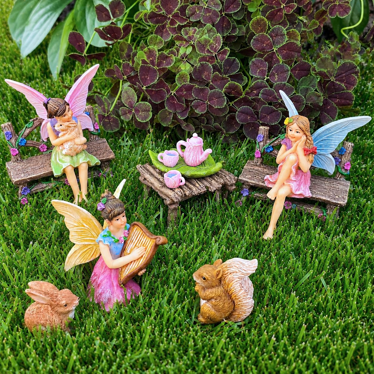 Mood Lab Fairy Garden Figurines - Miniature Decor Set (12 pcs) - Statues & Accessories - Outdoor & Indoor Garden Decor