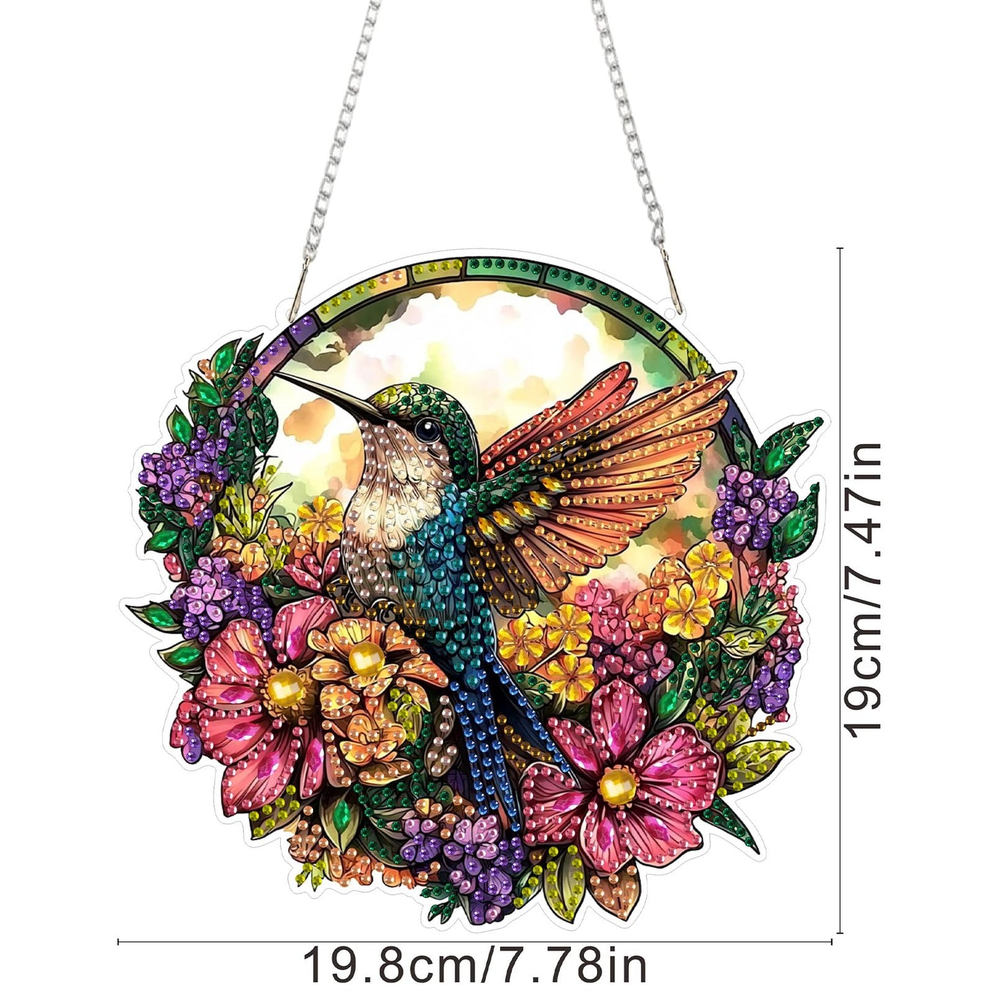 SENQAO Hummingbird Diamond Art Hanging Kits for Adults Kids, Acrylic Diamonds Painting Pendant Board Kit Flower, Diamond Art Painting Window Pendants Home Garden Wall Hanging Kits Hanging Ornament