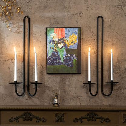 Wall Sconce Candle Holder Metal Hanging Wall Decorations for Home,Living Room, Bathroom, Dining Room, Set of 2（Black