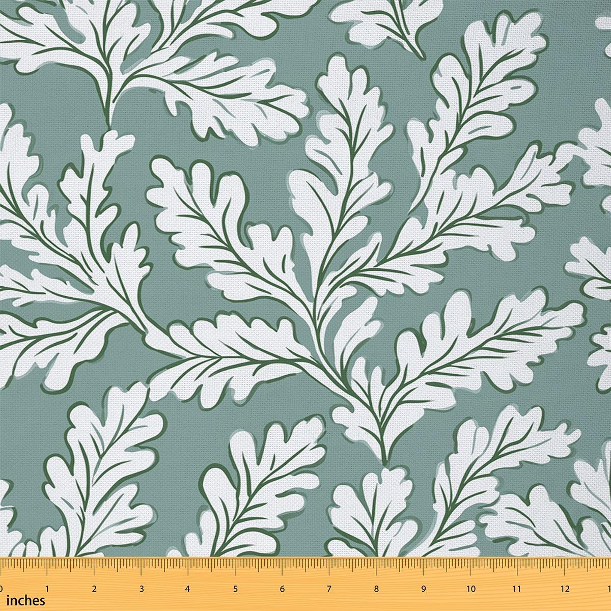 Botanical Leaves Fabric by The Yard,Vibrant Plant Soft Flannel Polyester Fabric,Country Rustic Style No Stretch Fabrics,Green White Crafts & Sewing Supplies DIY Fabrics,3 Yard Bolt,108" L x 59" W
