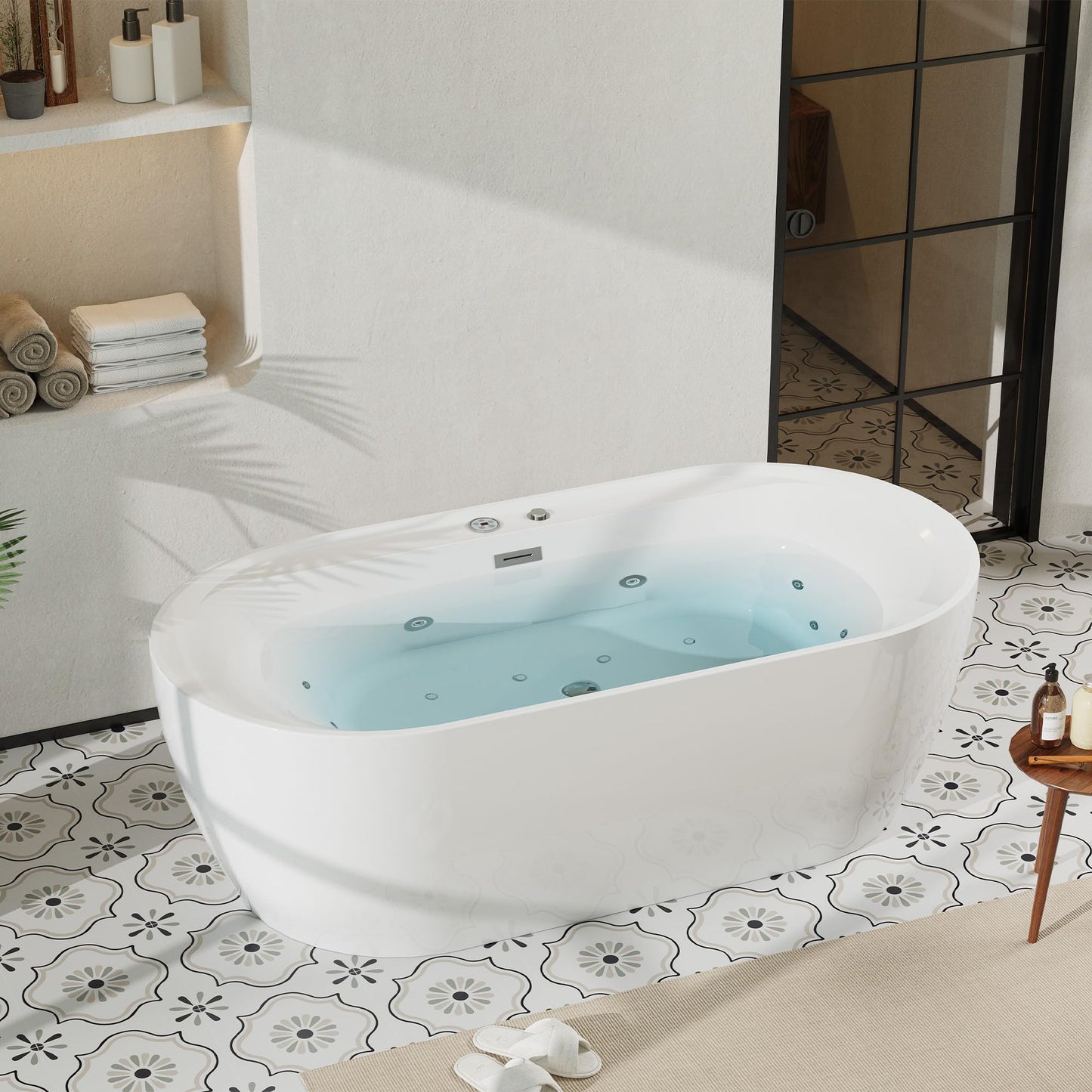 Water Therapy Freestanding Bathtub 71 inch Acrylic Massage Spa Tub with Heating System, Bubble Jets and Digital Control Panel for Bathroom Upgrade and Relaxation