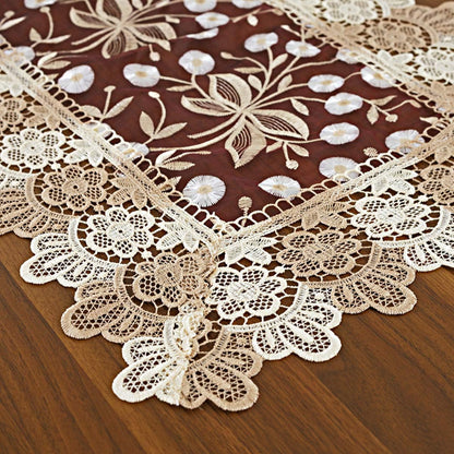 Lace Floral Embroidery Table Runner - Polyester Rectangle Transparent Dresser Scarf for Home Dining Room, 16 x 78