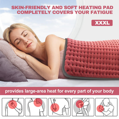 Heating pad for Back, Neck, Shoulder, Cramps and Leg Pain Relief, Heat Pads Christmas Gifts for Women, Men, Mom, Dad, Auto-Off,Machine Washable,Moist Dry Heat Options,Extra Large 12"x24"