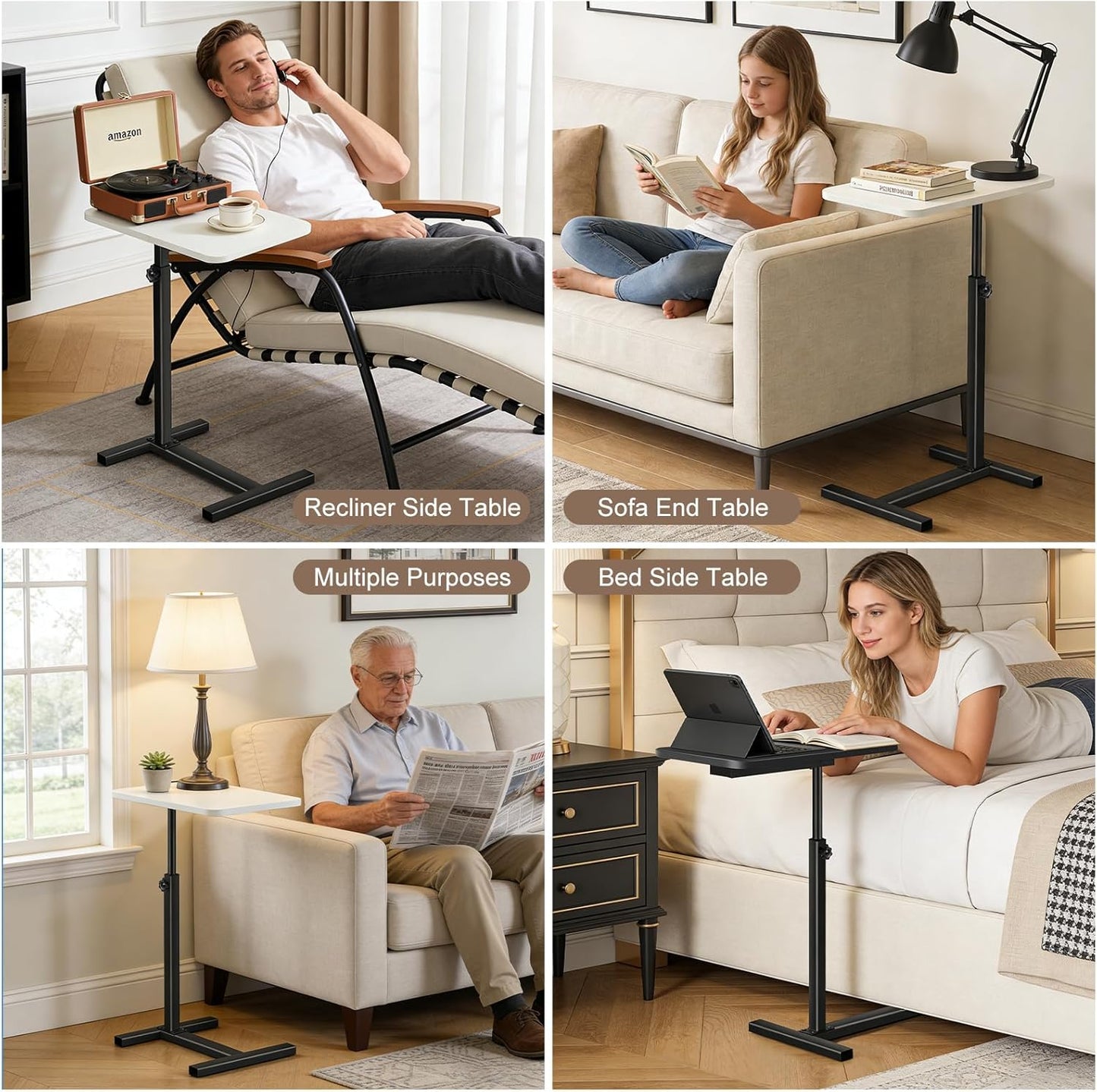Tinysun C Shaped Small Side Table,Adjustable Tv Tray Side Table for Bedroom,Couch Bed Table TV Trays for Eating
