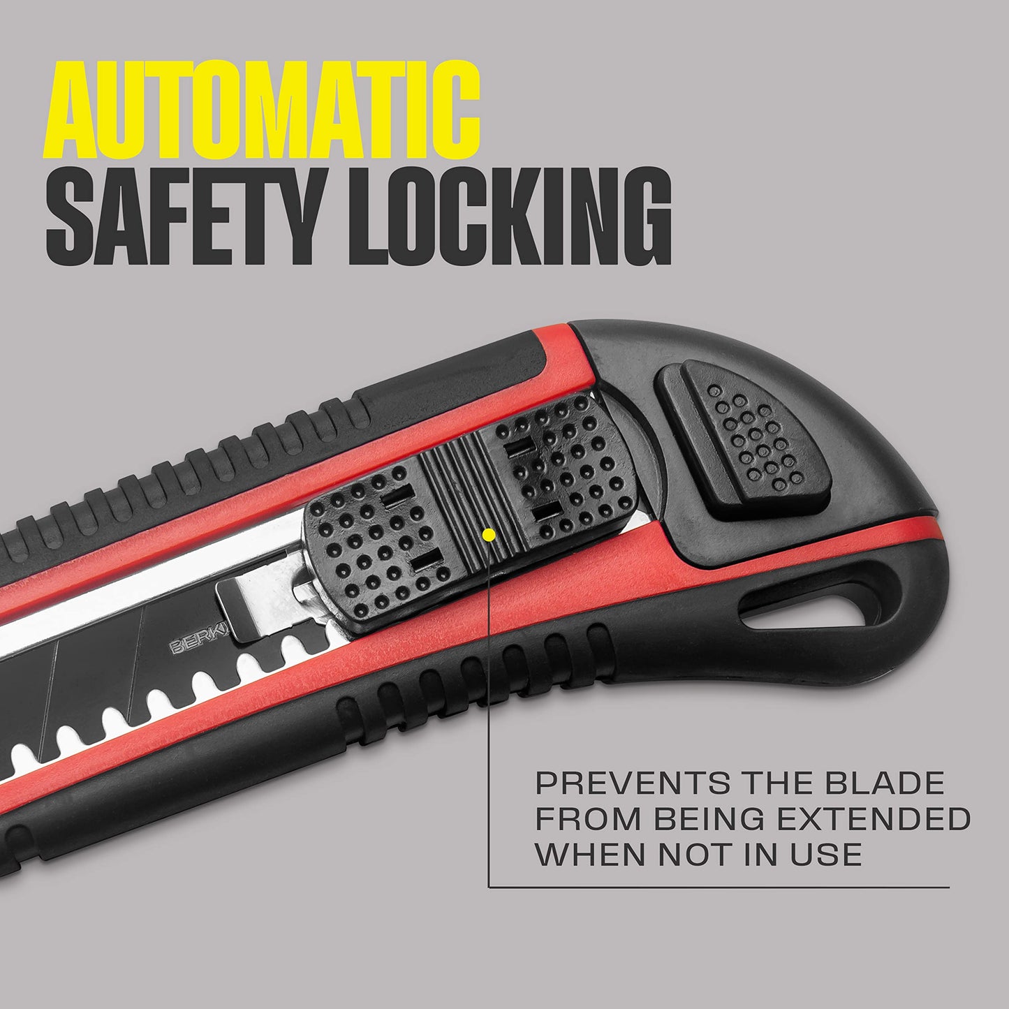 Berkling 18mm Retractable Utility Knife with 4x SK2H Snap Off Black Spare Blades (18mm 1 PACK)
