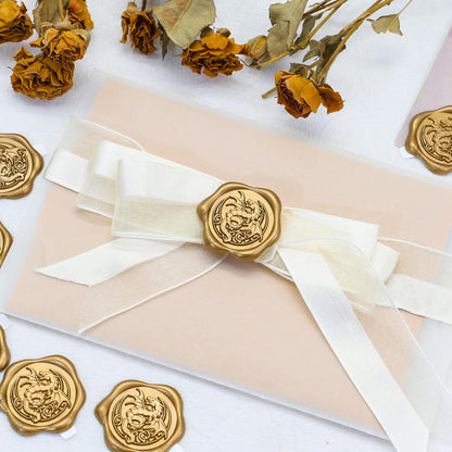 SWANGSA 50 Pcs Celtic Dragon Wax Seal Stickers, Antique Gold Self Adhesive Envelope Seal Stickers for Wedding Invitation, Greeting Cards, Gift Wrapping