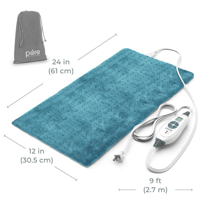 Pure Enrichment PureRelief XL Heating Pad - 12" x 24" Electric Heating Pad for Back Pain & Cramps, 6 Heat Settings, FSA/HSA Eligible, Soft Machine Wash Fabric, Auto-Off & Moist Heat (Zen Green)