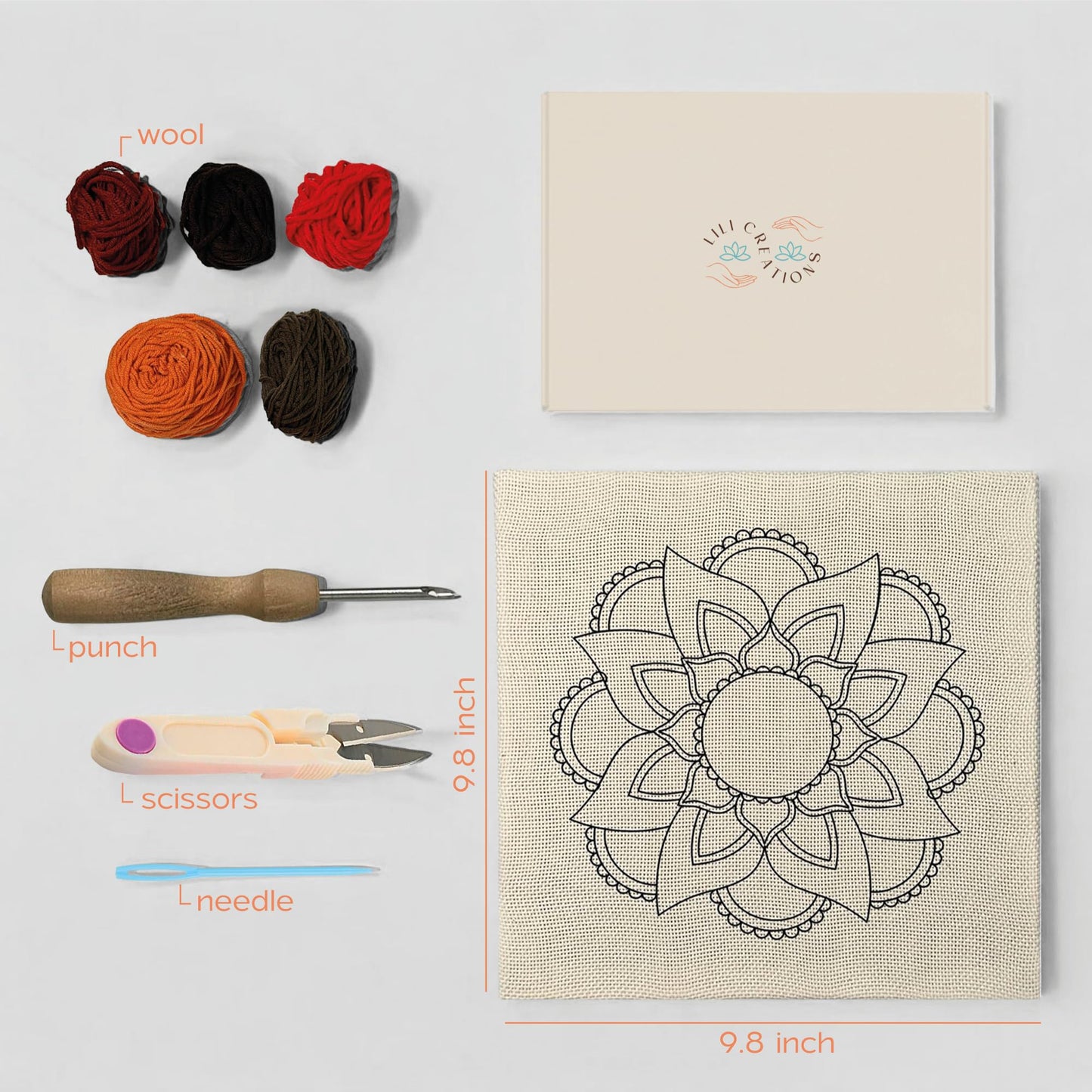 Lili Creations Complete Punch Needle Kit for Beginners & Adults – DIY Embroidery Punch Stitching Kit with Yarn, Canvas, and Tools – Perfect for Relaxation, Home Décor, Art, & Holiday Crafts