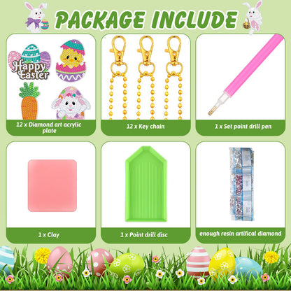 Ferraycle 12 Piece Easter Diamond Painting Kit 5d DIY Diamond Art Kits with Easter Egg Bunny Carrot Hanging Ornaments for Spring Crafts Family Decor
