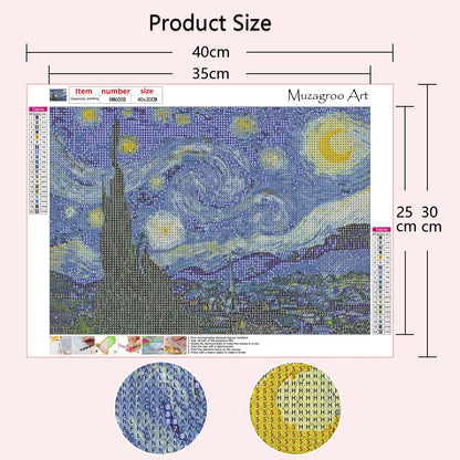 Muzagroo Art Van Gogh Diamond Painting Kits for Adults, DIY 5D Diamond Art Kits for Beginners, Starry Night Arts and Sunflower Crafts Diamond Art for Living Room, Kids Room 4 PCS Wall Art