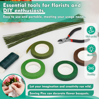 SOCNITC Floral Tape and Wire, Florist Arrangement Tools Kit with Floral Tape Wire Cutter Boutonniere Pin for Bouquets,Wrap Florist,Flower Project