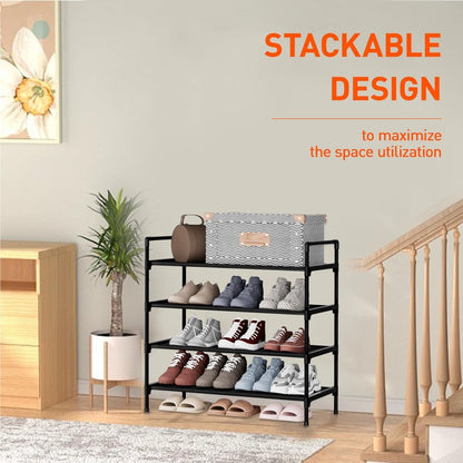Nbwxcwbs Shoe Rack 4 Tier Shoe Organizer Shoe Storage Shoe Rack for Narrow Hallway Entryway Bedroom Easy Assembly (Black)