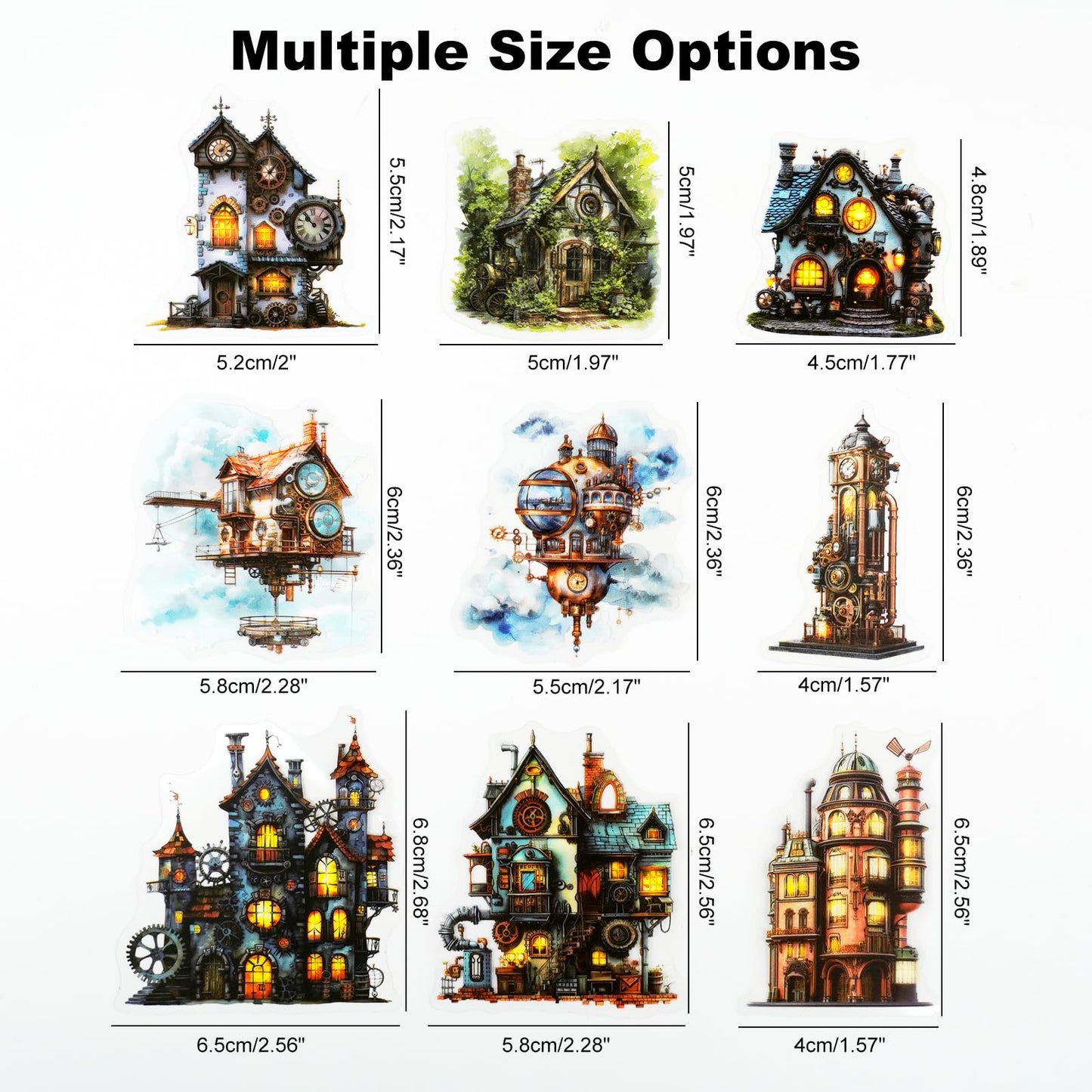 Moriquill 90PCS Gear Cabin PET Stickers – Steampunk Fantasy House Sticker for Scrapbook Journaling Crafting Collage Art Mixed Media DIY Planners Decoration Supplies