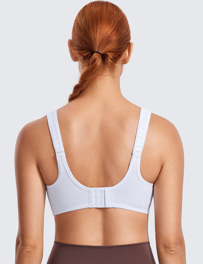 SYROKAN Women's Max Control Underwire Sports Bra High Impact Plus Size with Adjustable Straps Unlined Bra White 36DD