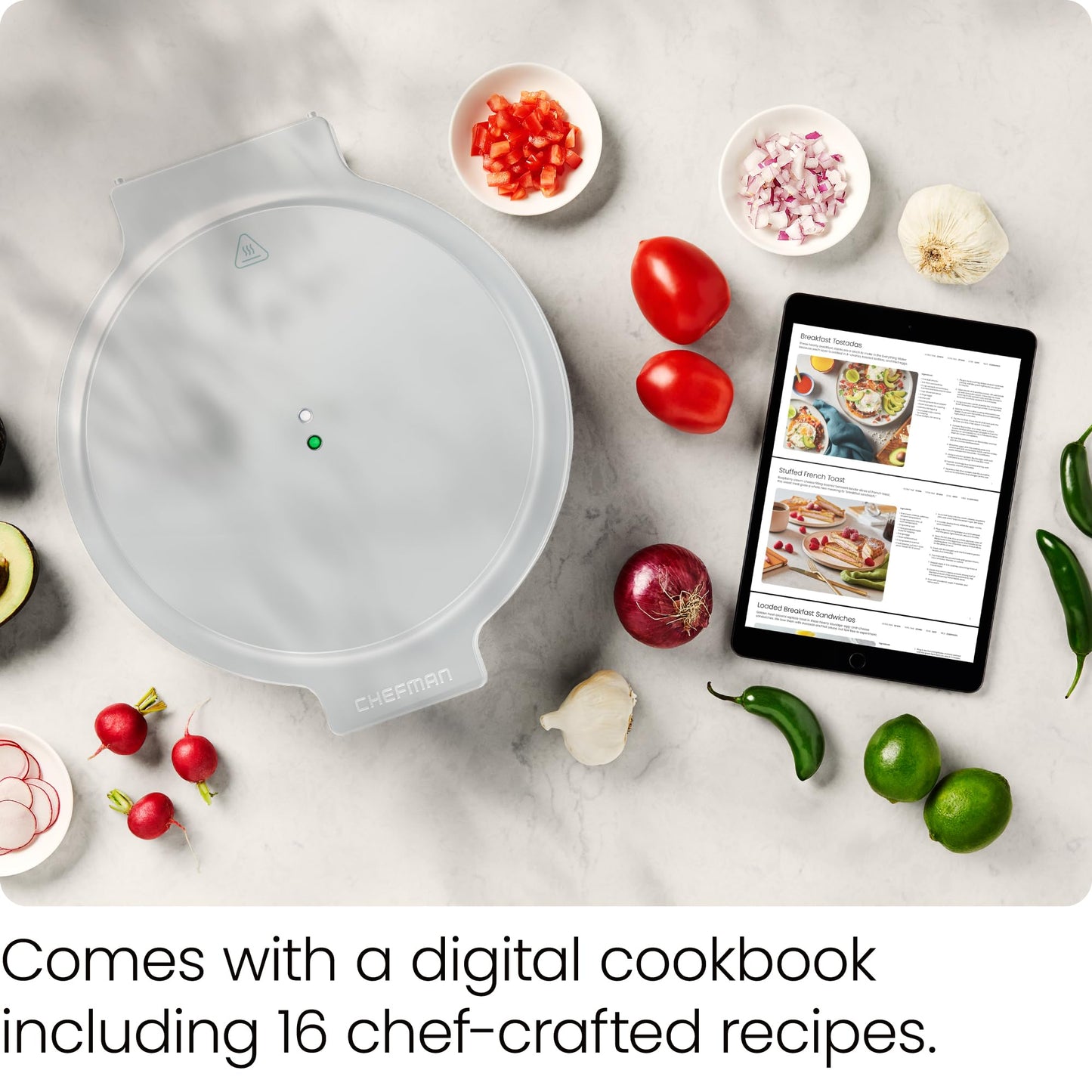 Chefman Everything Maker & Pizza Oven – 1440W Countertop Electric Pizza Maker with 12” Nonstick Cooking Plates, Plus Makes Quesadillas, Omelettes and More, with Indicator Lights and Vertical Storage