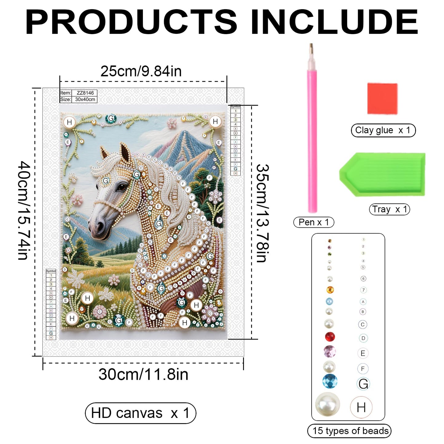 WSLWXSHM Pearl Diamond Painting Kits for Adults Horse, 5D Special Shape Diamond Art Kits for Beginners, Crystal Rhinestones Diamond Painting for Home Wall Decoration Gift 12×16inch/30×40cm Animal